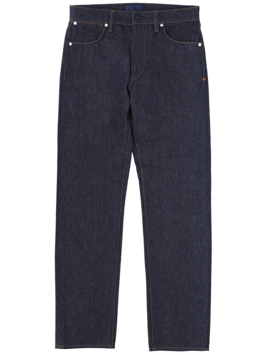 Straight-Leg Indigo Contrast Stitching Jeans