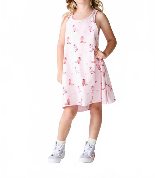 Girl's These Boots Allover Dress In Pink