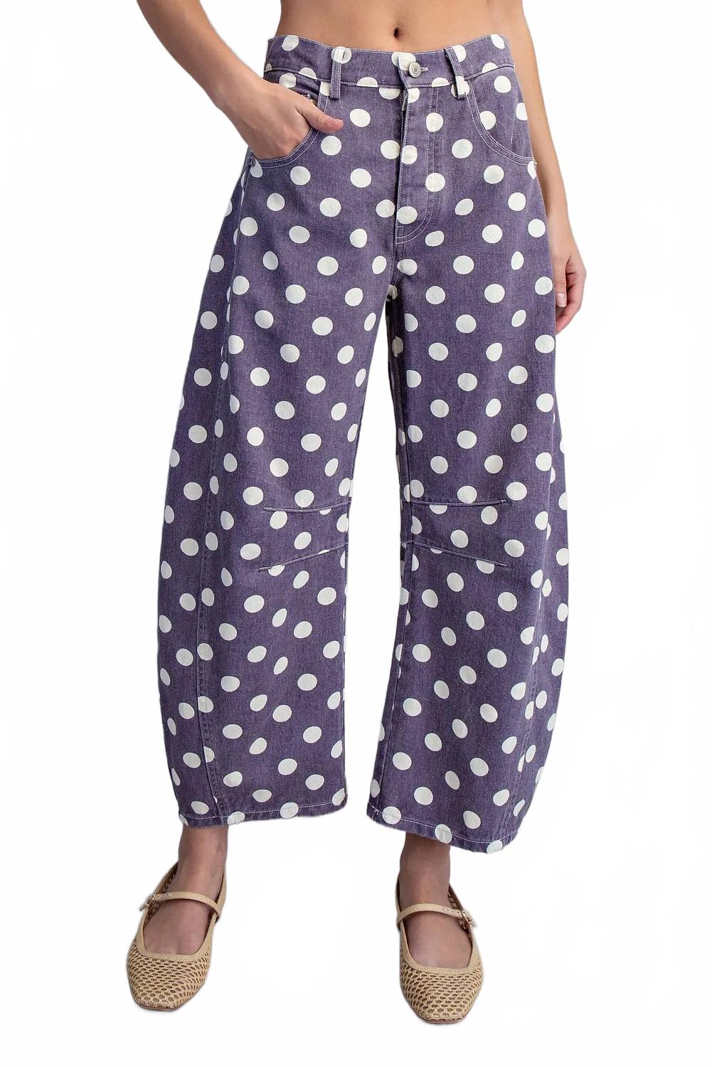 Mineral Washed Polka Dot Barrel Pants In Plum Jam