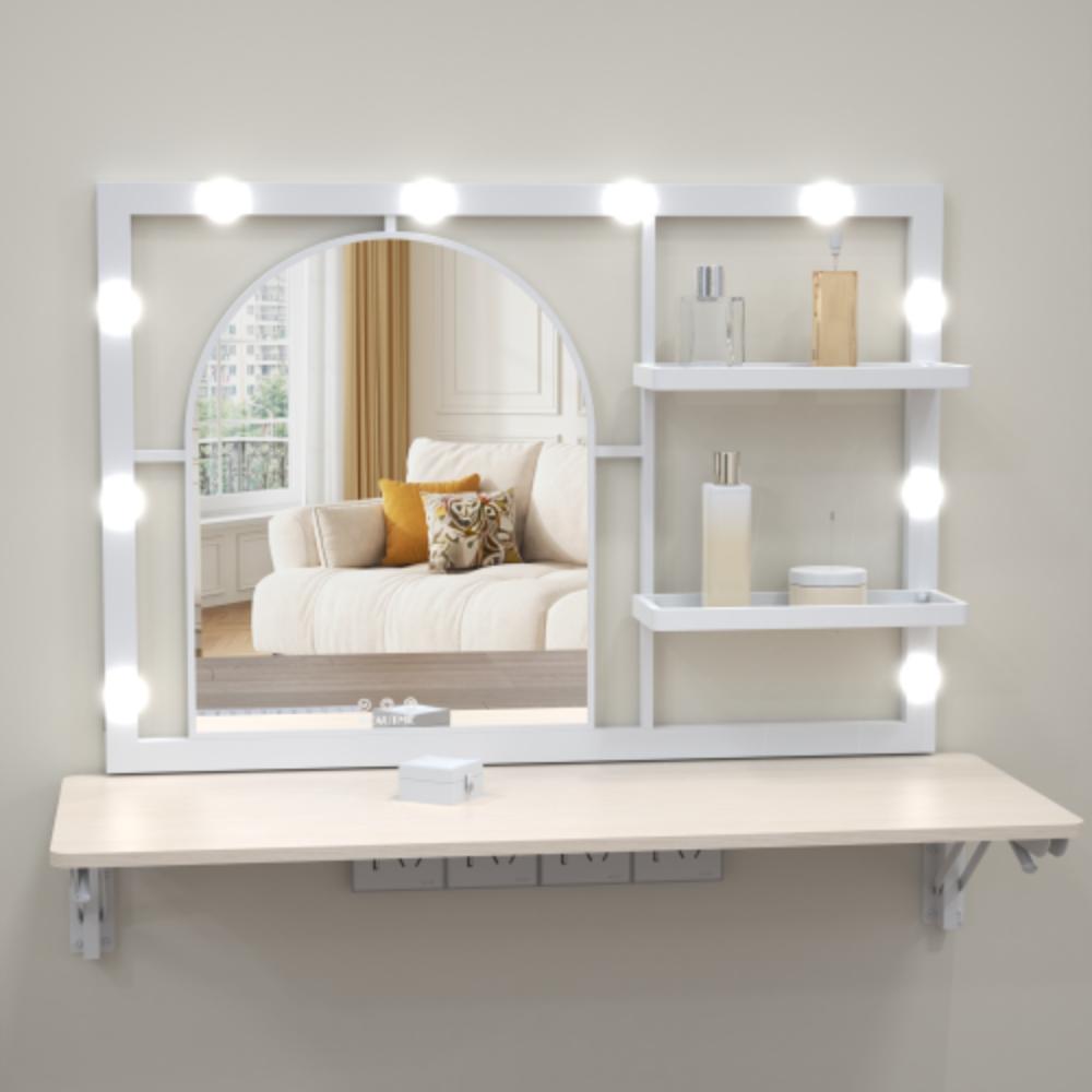Space-Saving Vanity Desk with Adjustable LED Lighting
