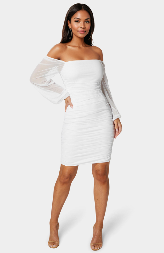 Bebe Women's Blouson Sleeve Ruched Midi Dress