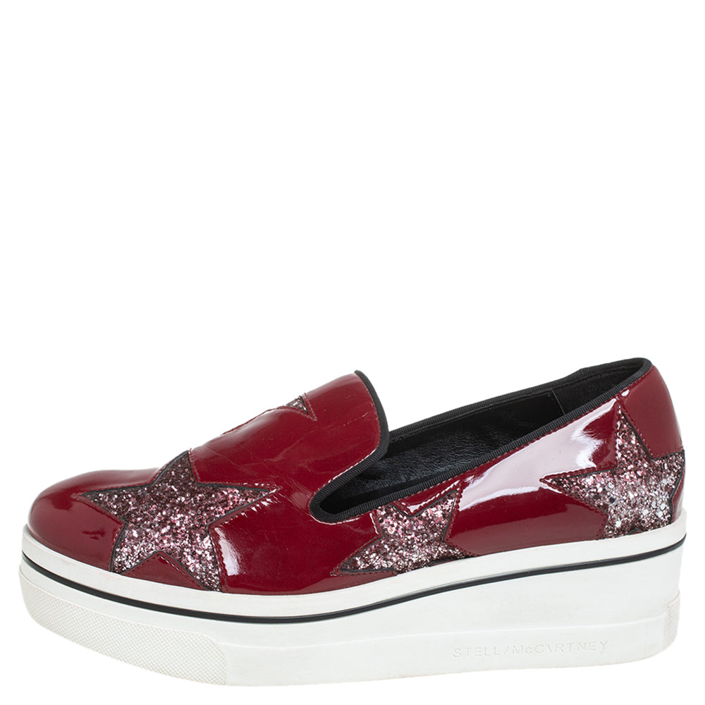 Stella McCartney Red Faux Patent Leather  Slip On Platform Sneakers Size 38
