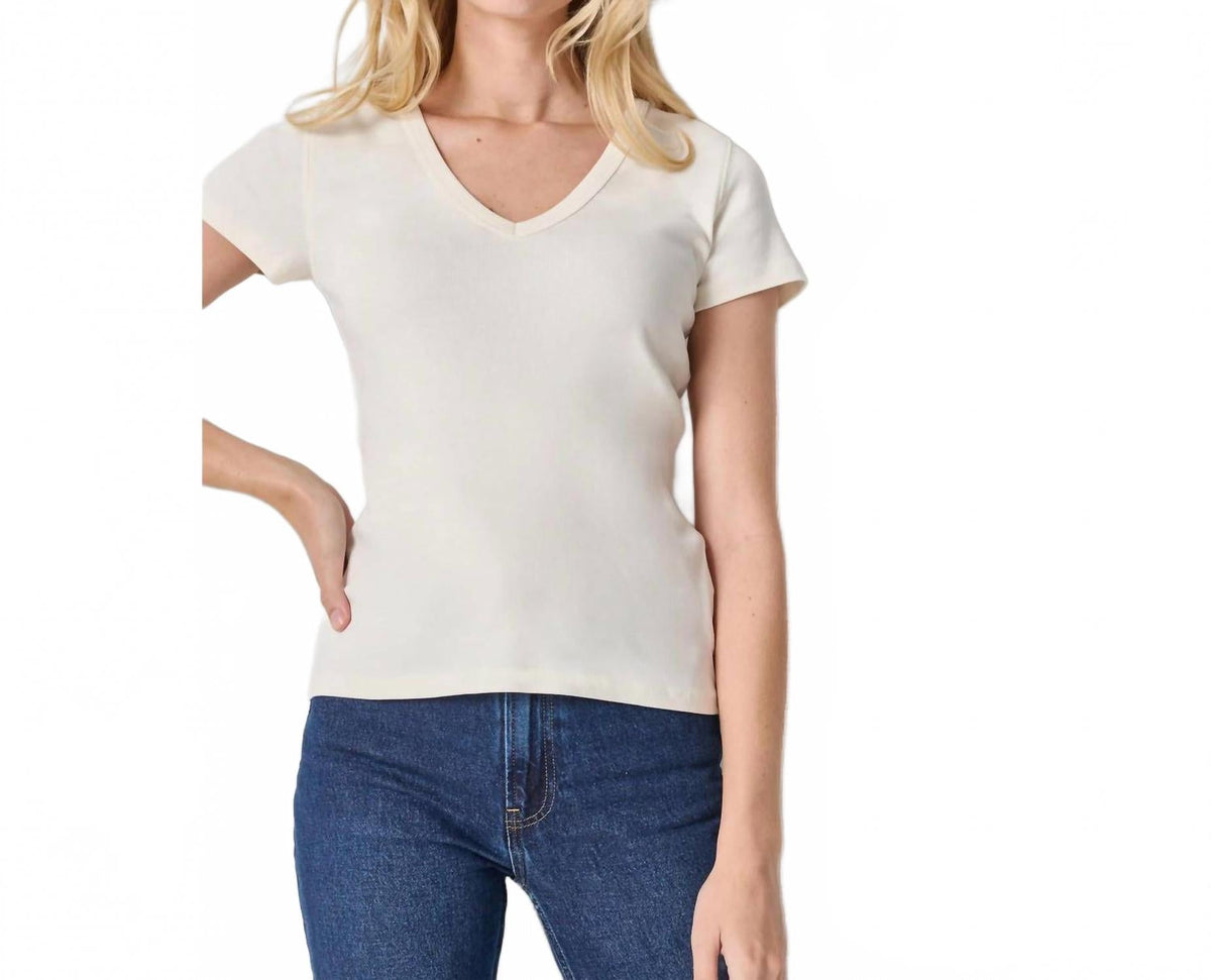 Short Sleeve V-Neck Top In Rope