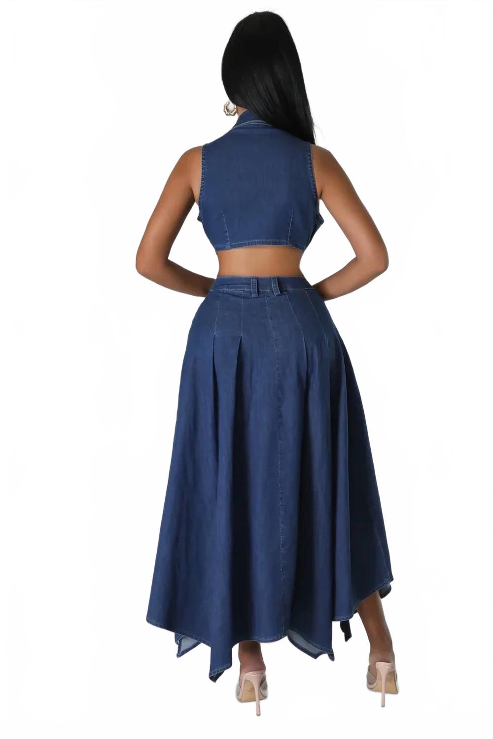Symphony Cutout Denim Midi Dress In Dark Wash