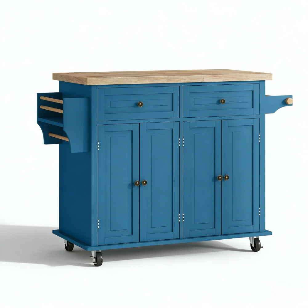 Modern Rolling Kitchen Cart with Adjustable Shelves and Drawer Storage