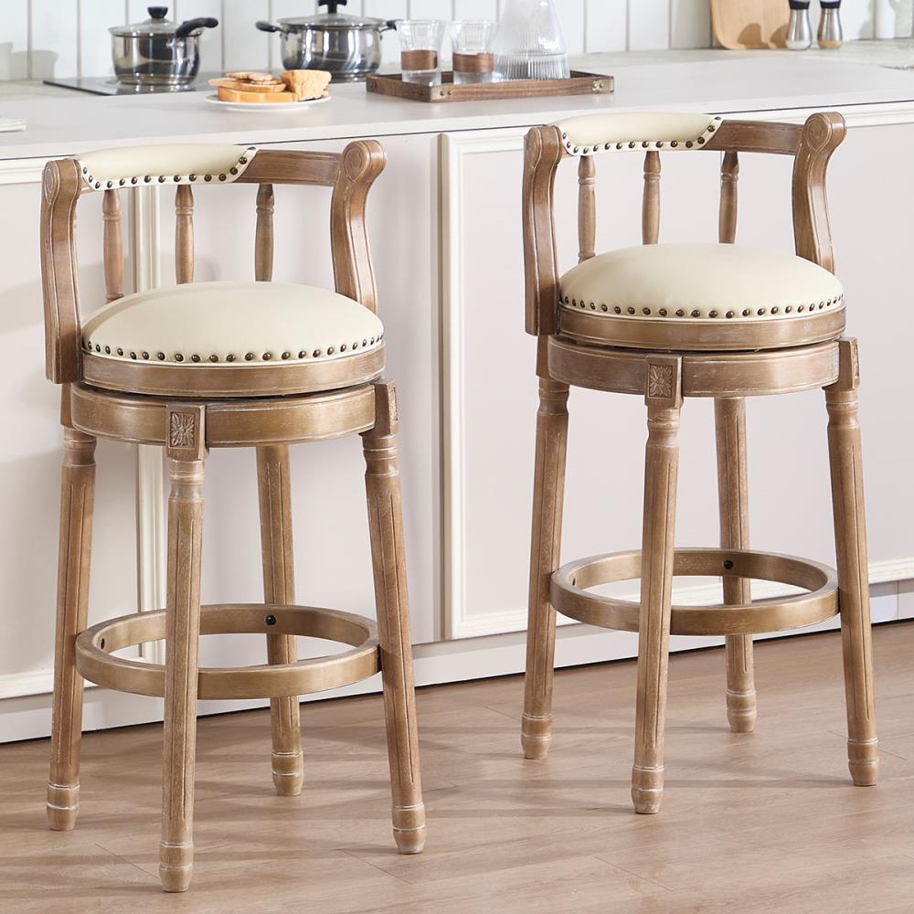 Elegant Leather Upholstered Bar Seating with Sturdy Wooden Construction