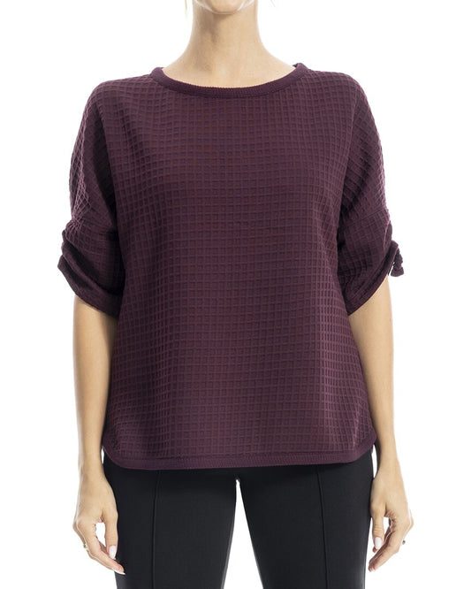Max Studio Ruched Sleeve Boat Neck Top