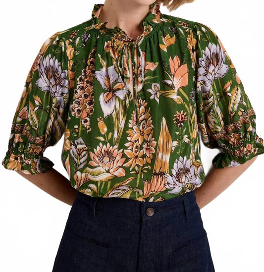 Billie Blouse With Collar Ruffle In Greenhouse