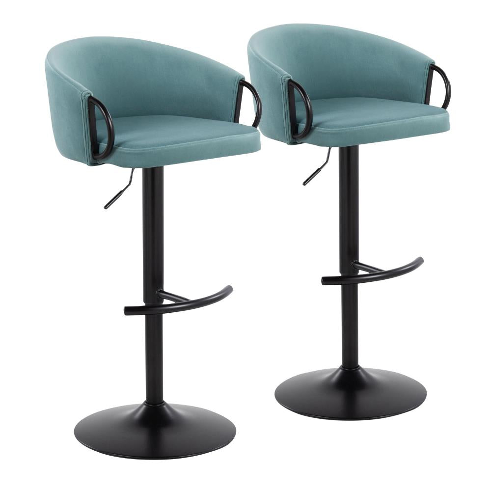 Contemporary Adjustable Velvet Barstools Set of 2
