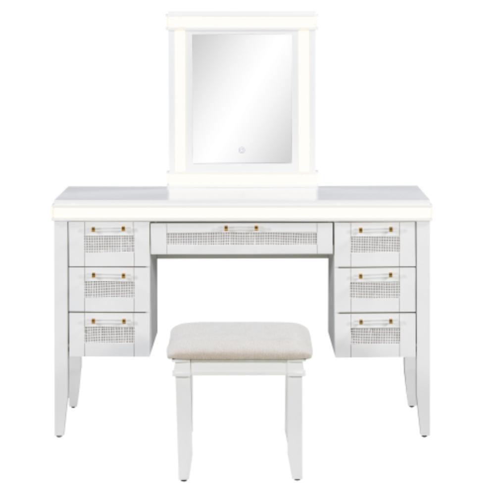 Bedroom Vanity Table with Cushioned Seat and LED Strips