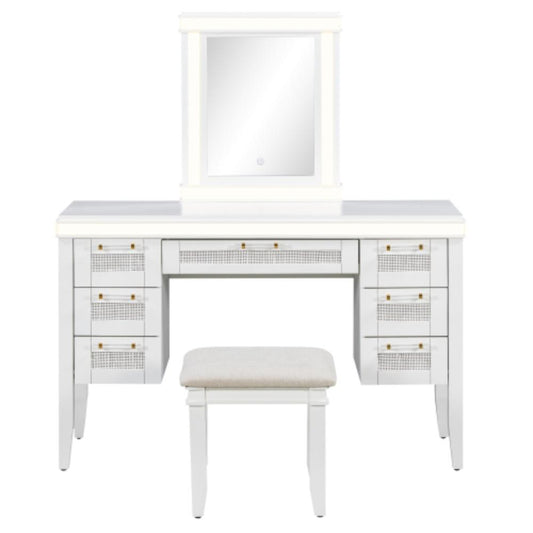 Bedroom Vanity Table with Cushioned Seat and LED Strips