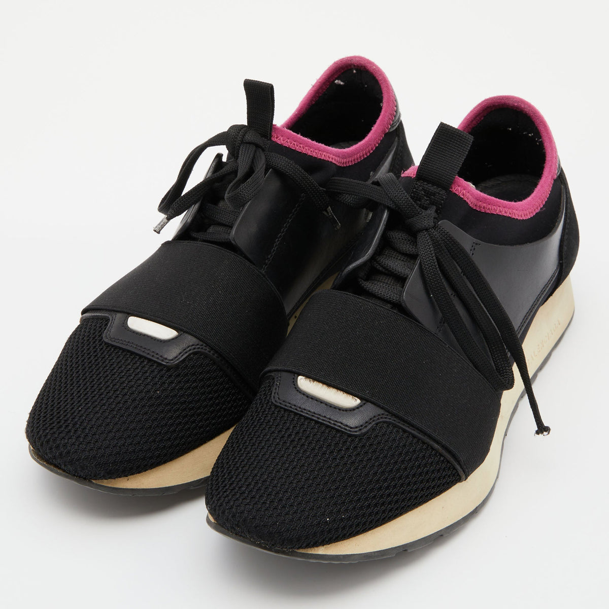 Balenciaga Black Leather and Mesh Race Runner Sneakers Size 39