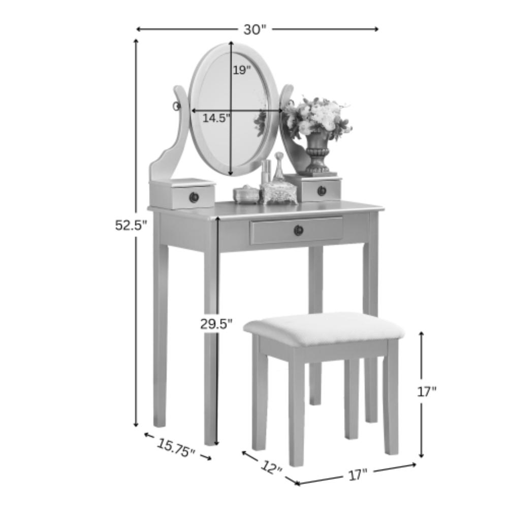 Compact Makeup Table with Matching Wooden Stool