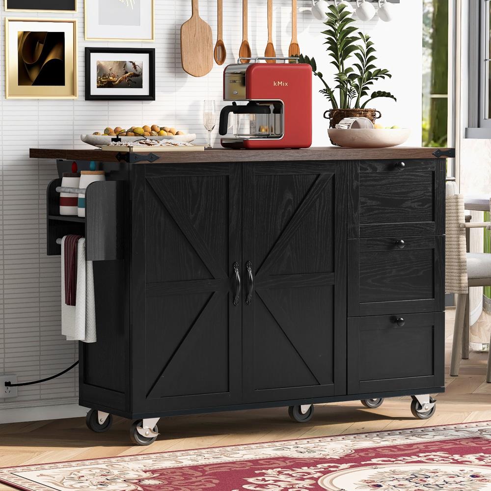 Farmhouse Kitchen Prep Island with Power Outlet and Convenient Spice Storage