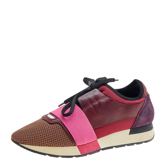 Balenciaga Race Runner Size 40 Multicolor Leather  Mesh and Suede Low Top Sneakers