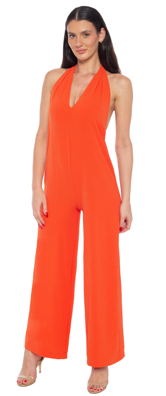 Bebe Women's Airflow Halter Wide Leg Jumpsuit