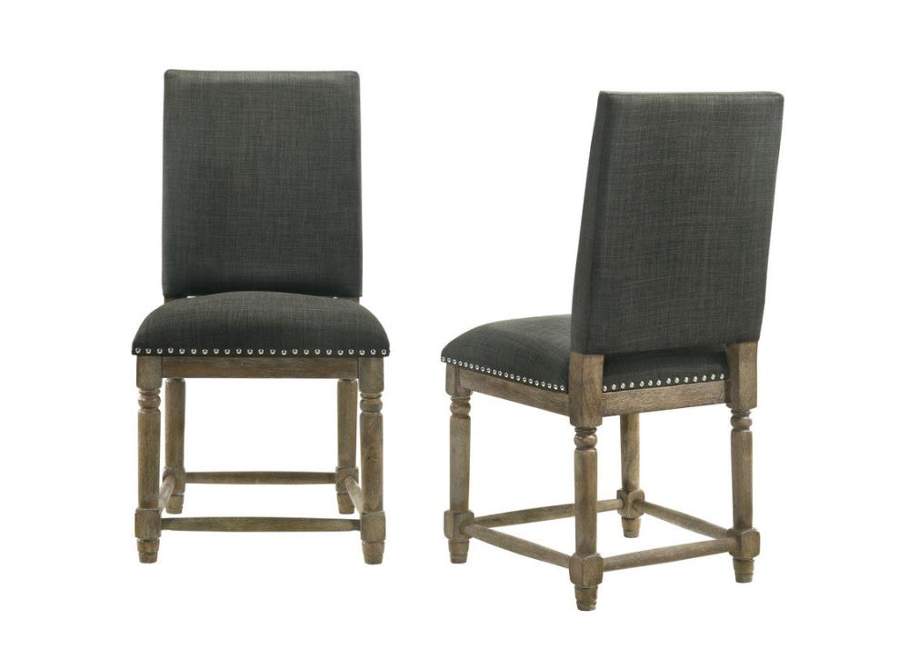 Set of 2 Upholstered Dining Chairs with Decorative Nailhead Trim