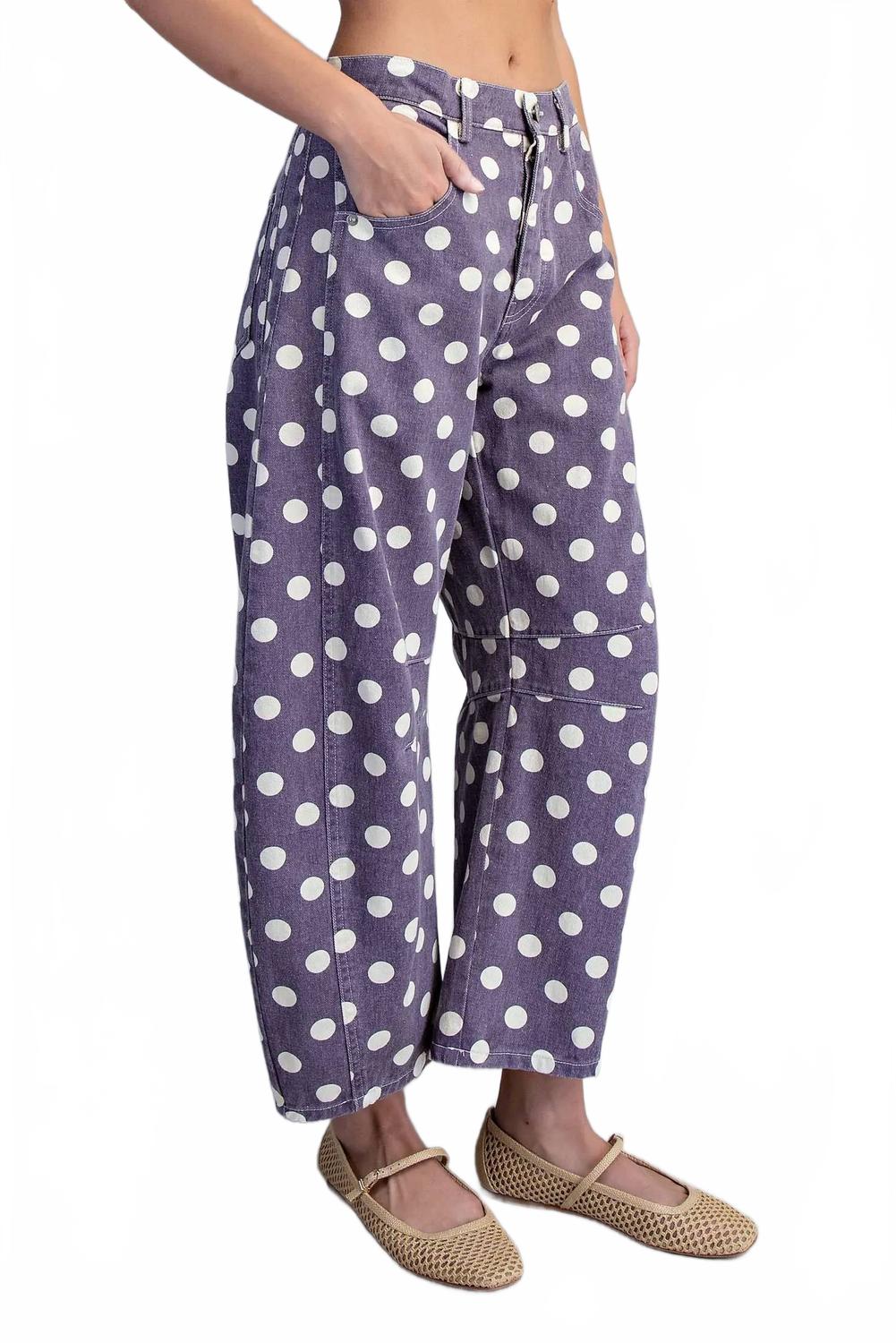 Mineral Washed Polka Dot Barrel Pants In Plum Jam