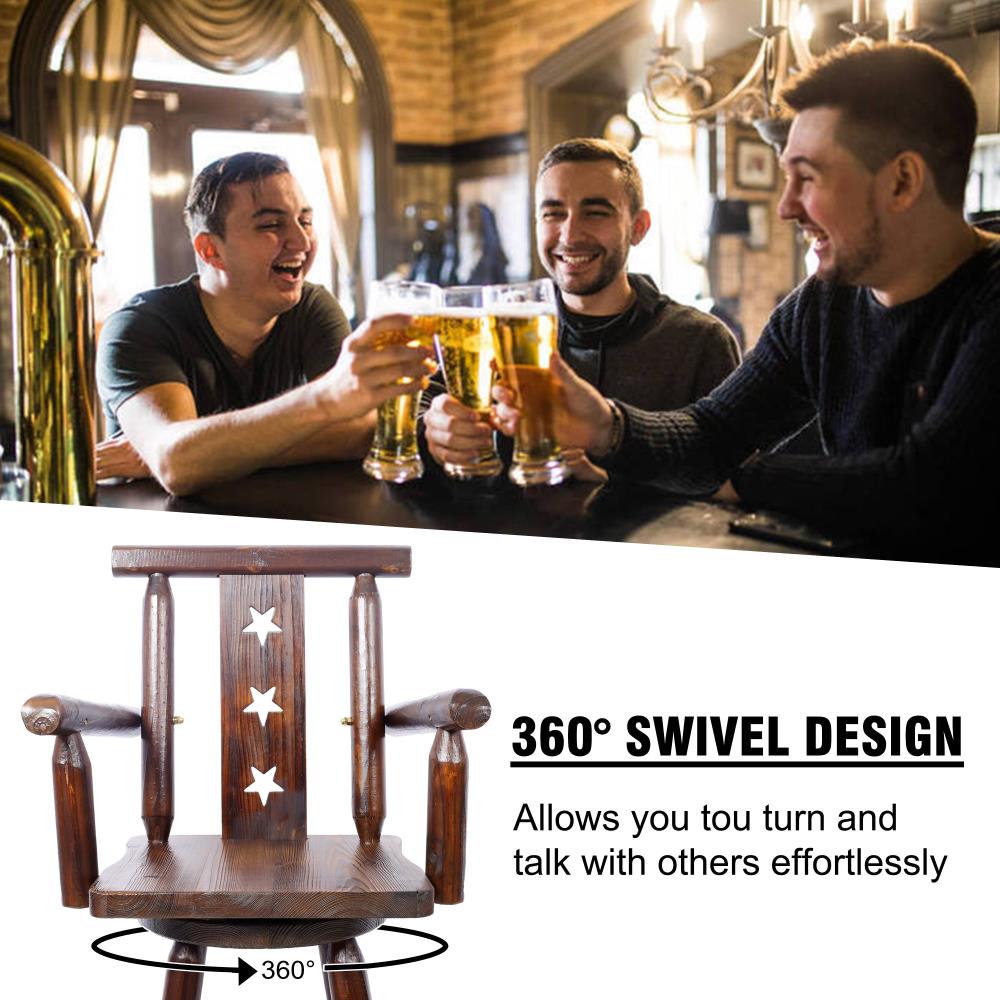 Rustic Star Back Wooden Bar Stool