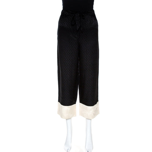 Alexander McQueen Black Silk Jacquard Contrast Hem Detail Pants M