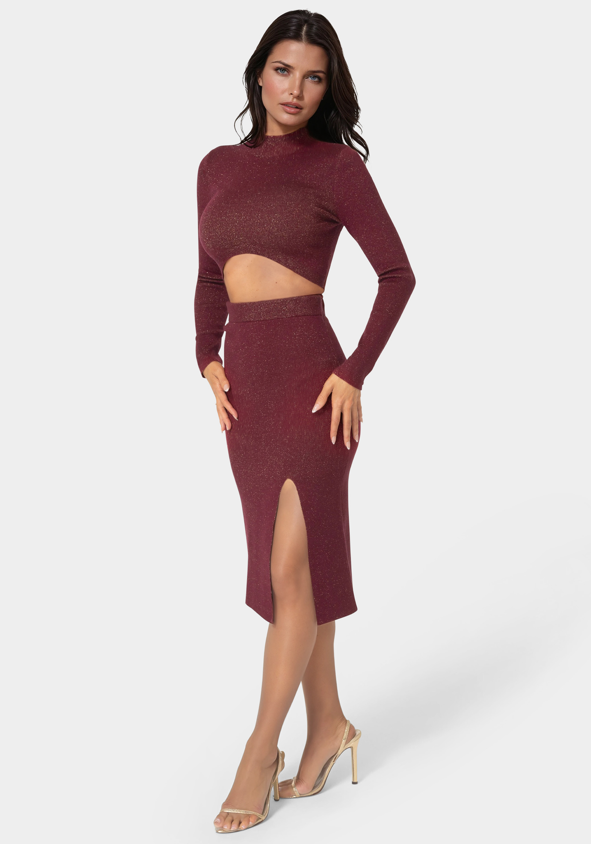 Lurex Rib Cropped Knit Set