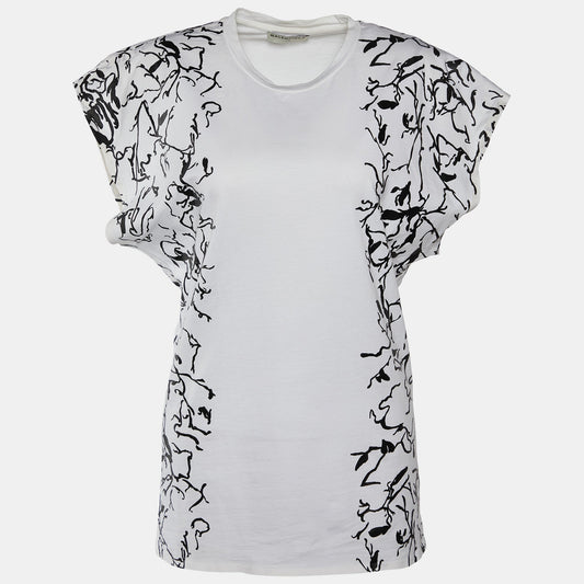 Balenciaga White Abstract Print Cotton Crew Neck T-Shirt M