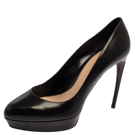 Alexander McQueen Black Leather Horn Heel Platform Pumps Size 40