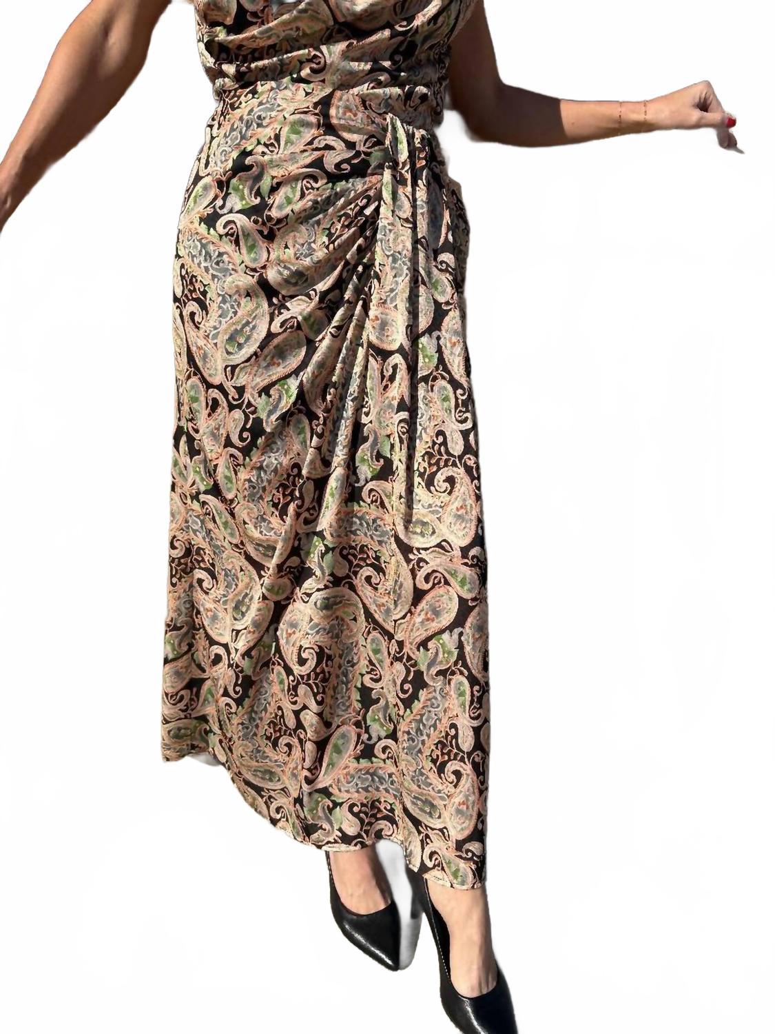 Posh Paisley Draped Faux Wrap Midi Skirt In Multicolor