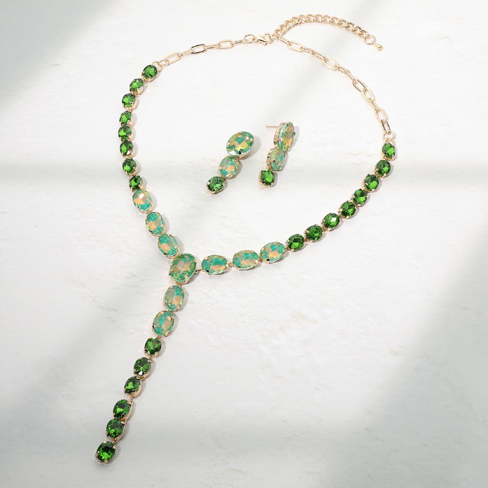 Faceted Oval Gem Link Y Drop Statement Necklace