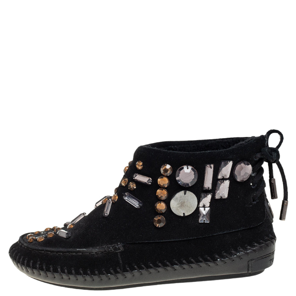 Tory Burch Black Suede Embellished Booties Size 36