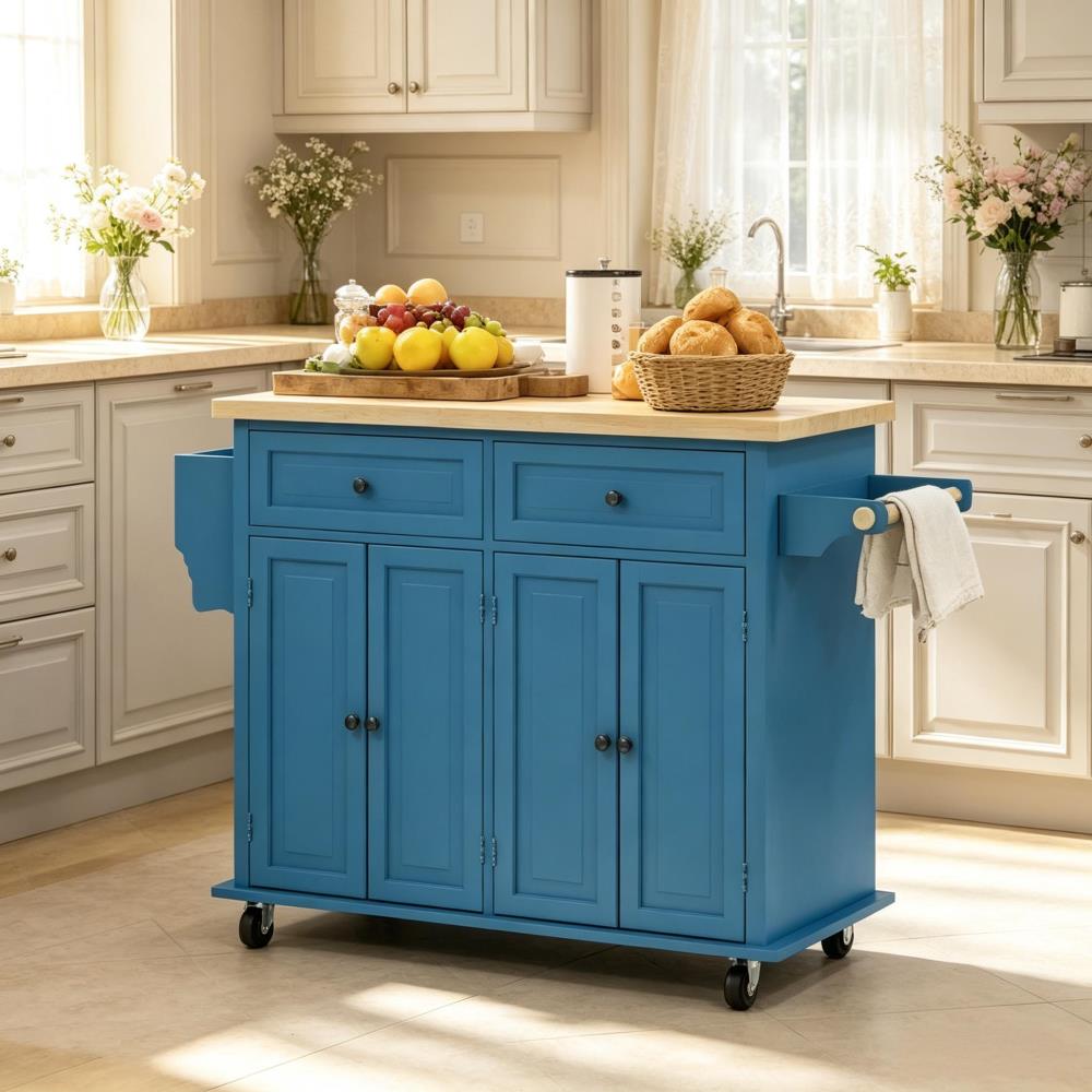 Modern Rolling Kitchen Cart with Adjustable Shelves and Drawer Storage