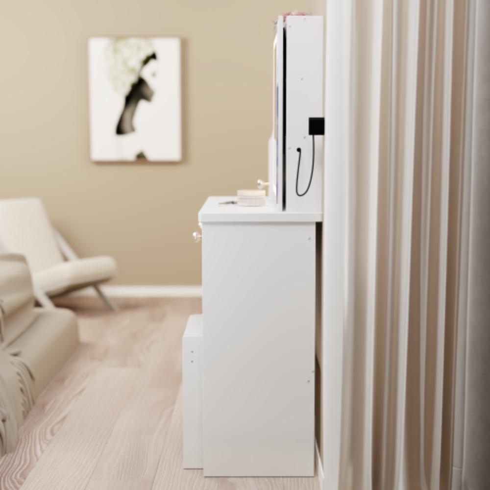 Compact Vanity Desk with Touch-Control LED Mirror and Stool