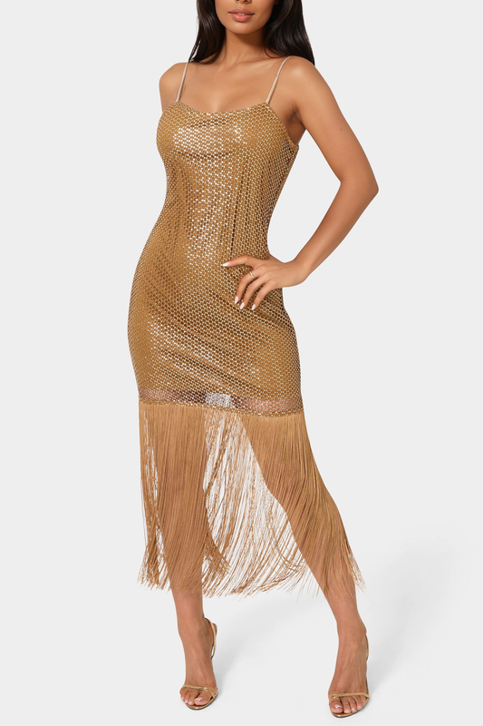 Bebe Women's Sequin Crotche Fringe Dress
