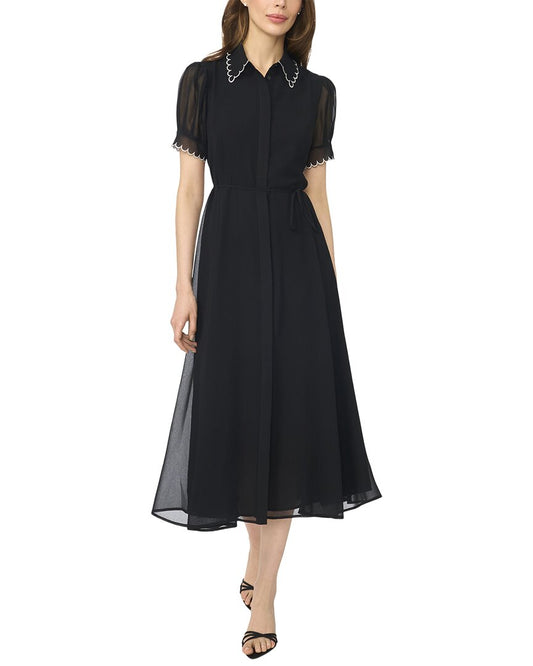 CeCe Contrast Stitch Scallop Midi Dress