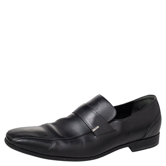 Gucci Black Leather Slip On Loafers Size 45