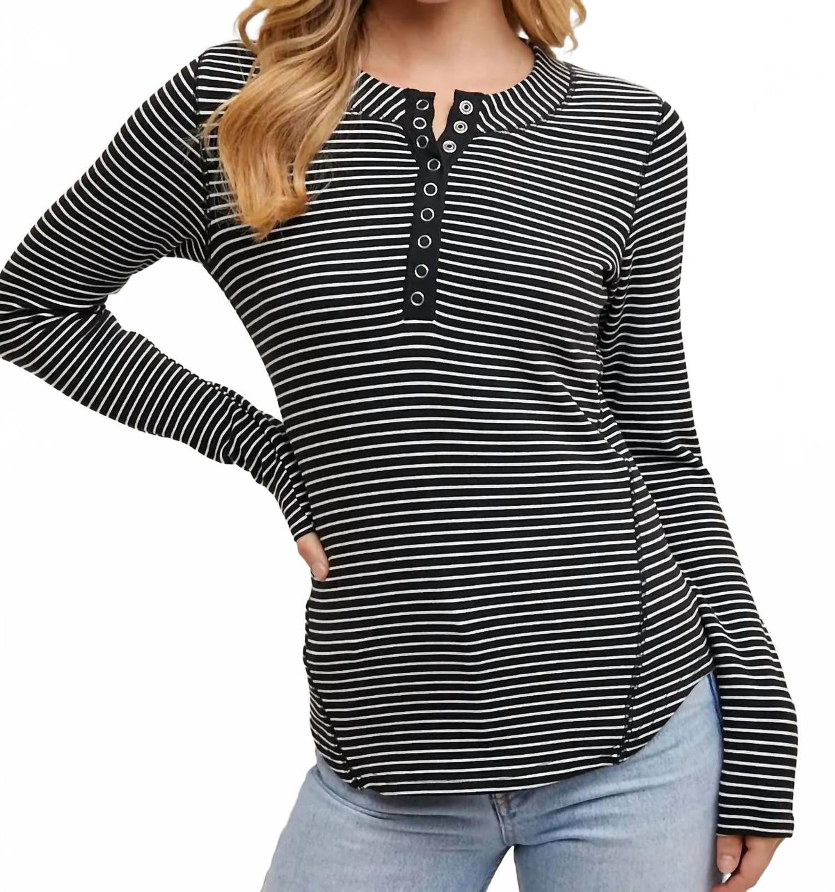 Off The Record Henley Top In Black