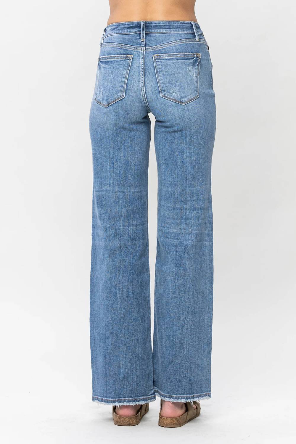 Mid Rise Wide Leg Jeans In Vintage Wash