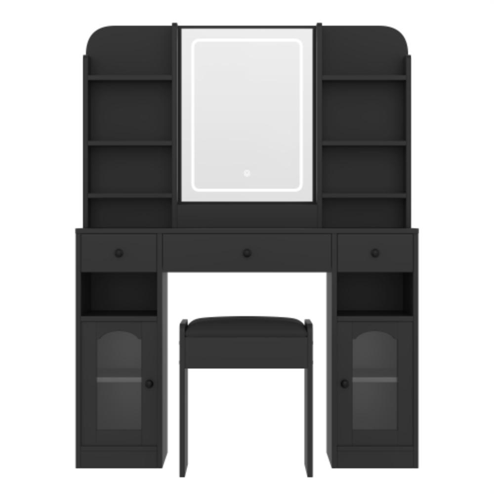 Modern Makeup Desk with Illuminated Glass Storage