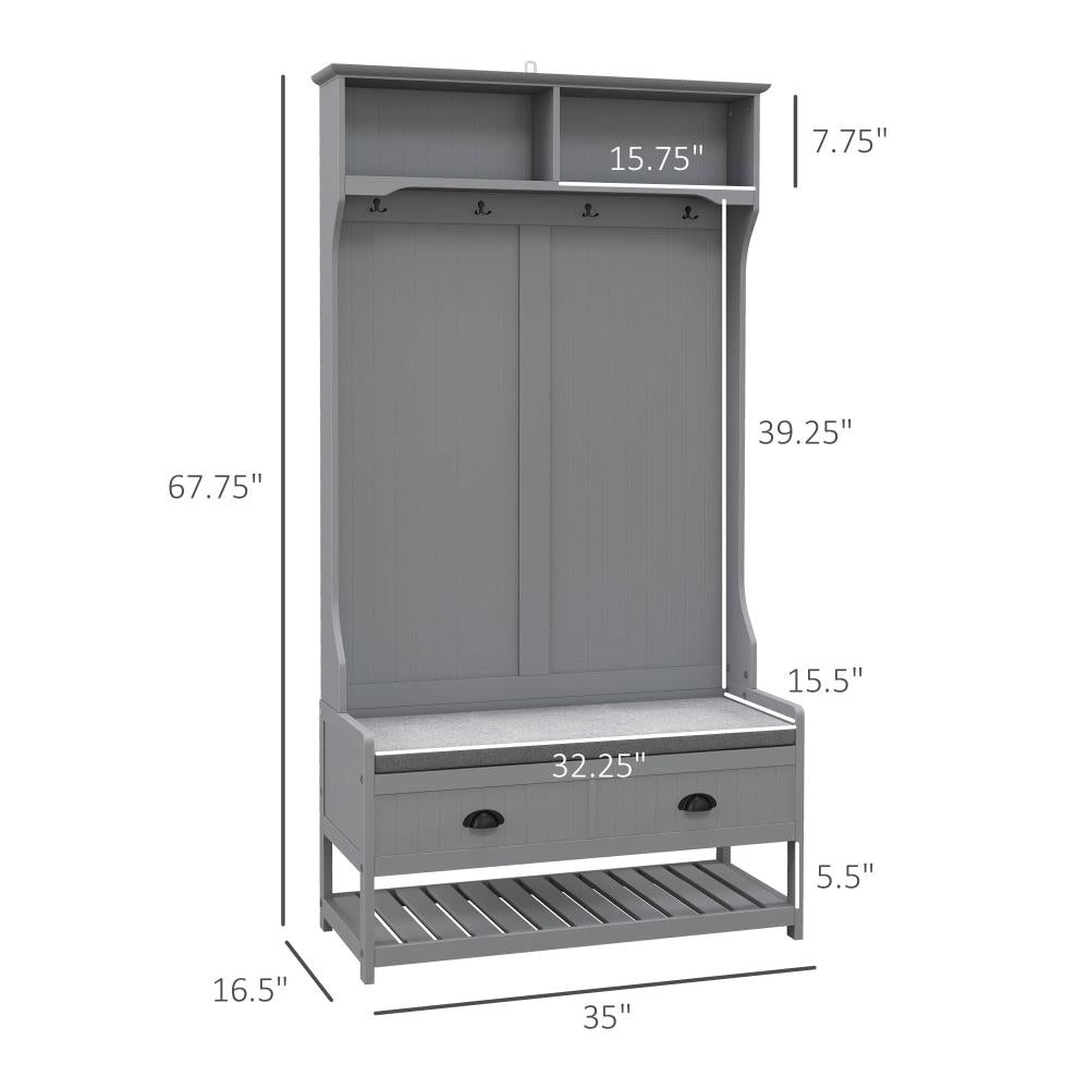 3-in-1 Hall Tree with Entryway Bench, Shoe Rack and Coat Hooks