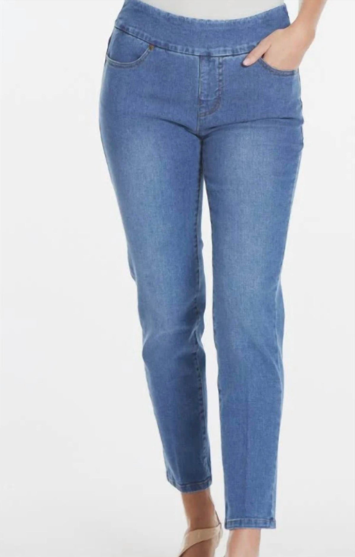 Pull On Ankle Length Denim Pants In Medium Indigo