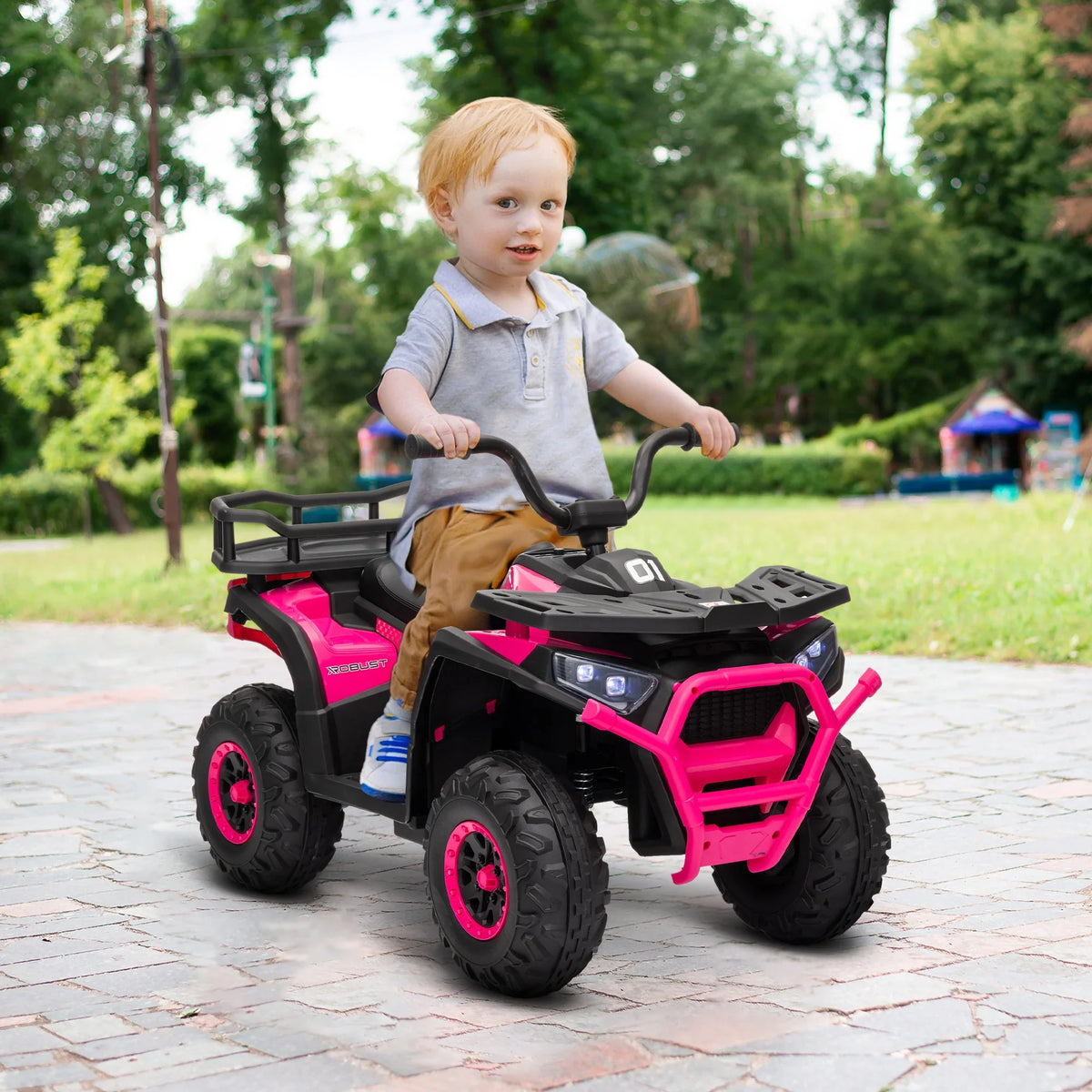 Kids Electric Ride-On Vehicle with Four-Wheel Suspension and Storage Basket