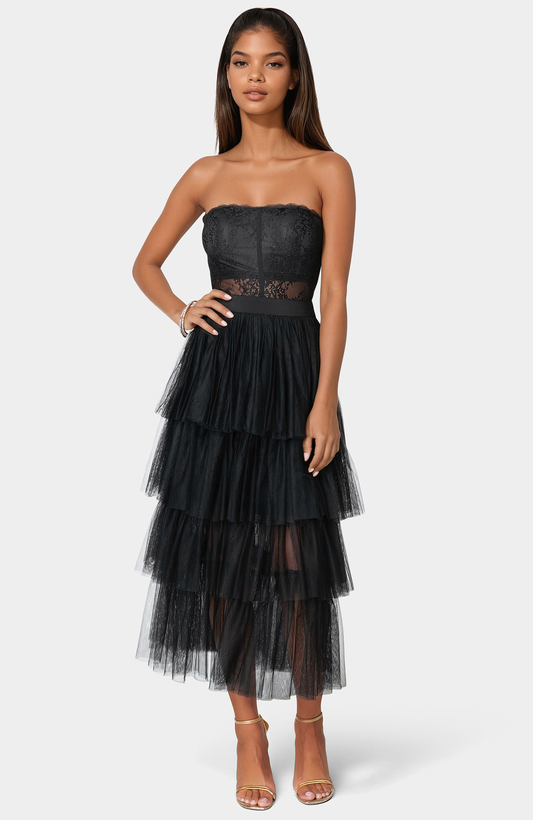 Bebe Women's Tulle Corset Midi Dress