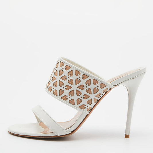 Alexander McQueen White/Beige Laser Cut Leather Sandals Size 38