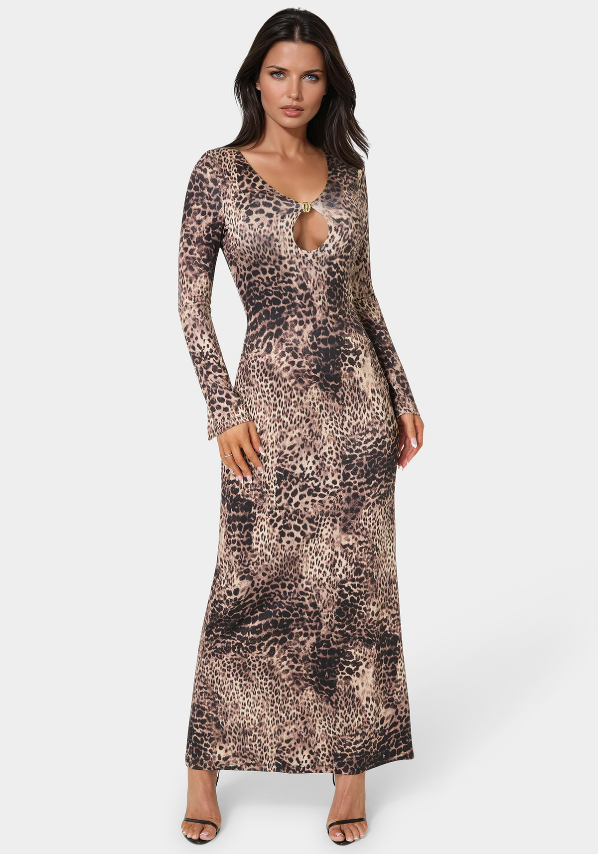 Bebe Women's Long Sleeve Keyhole Maxi Dress