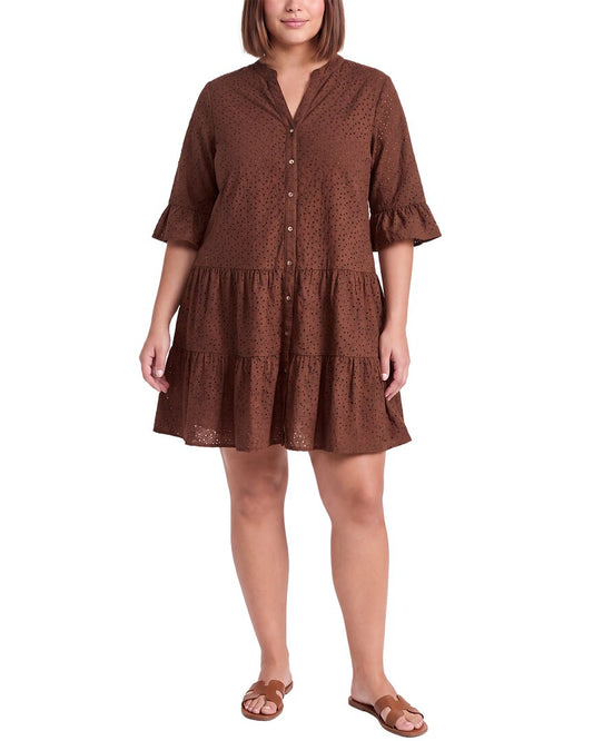 Anne Klein Plus Stand Collar Tiered Shirtdress