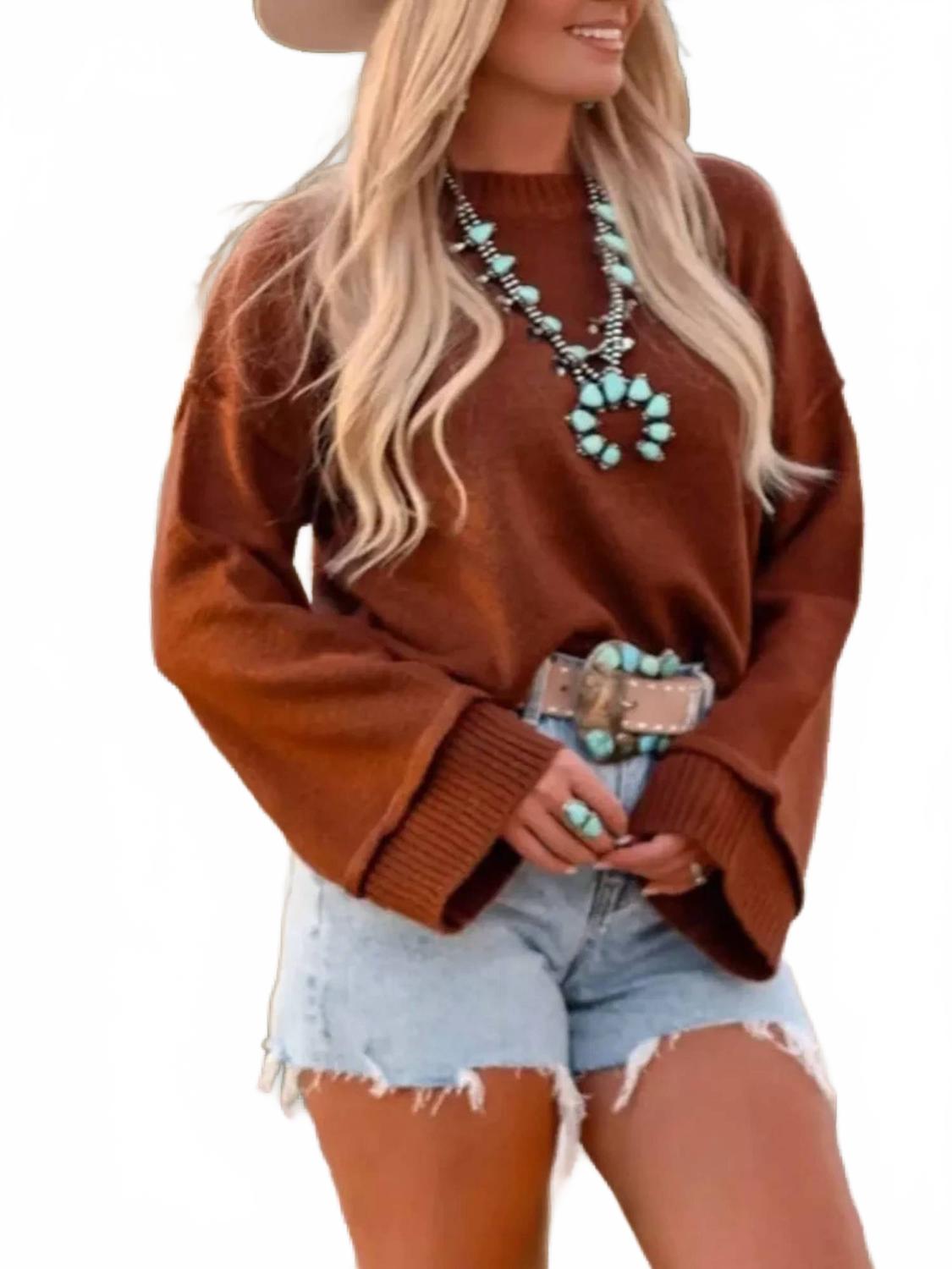 Crewneck Knit Sweater In Brown
