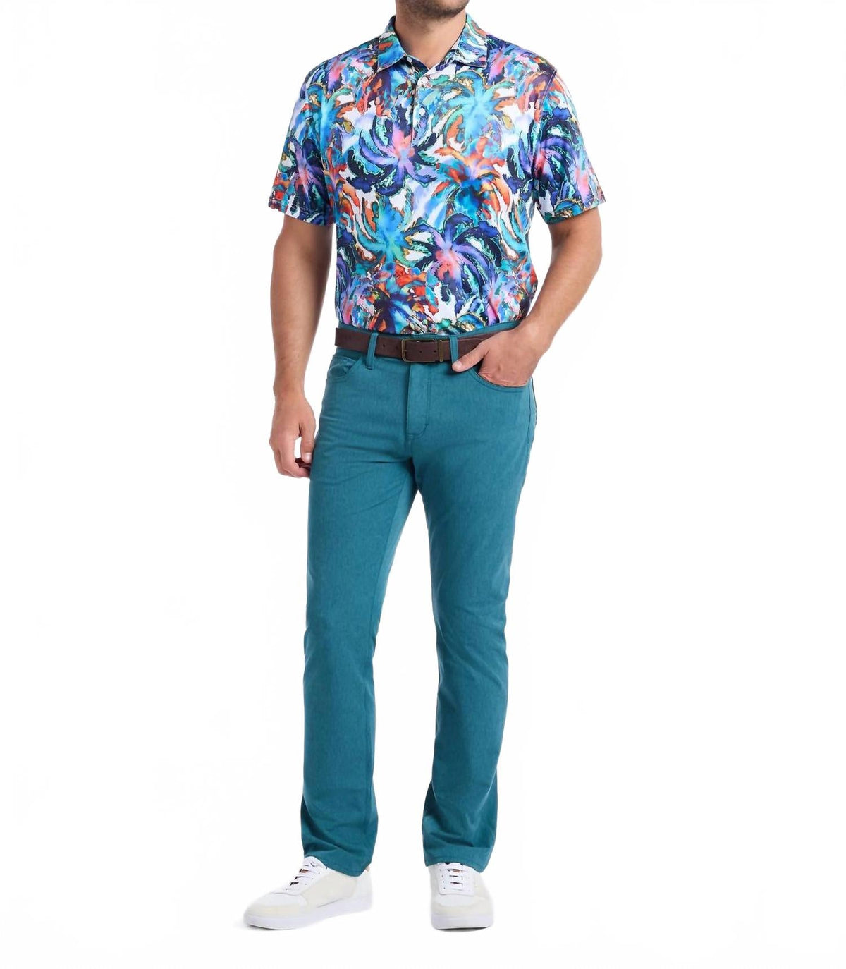 Eletric Palms Short Sleeves Knit Polo In Multi