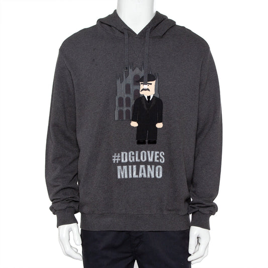 Dolce & Gabbana Grey Patchwork Detail Hooded Sweatshirt XXL