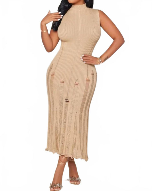 Asana Knitted Midi Dress In Nude