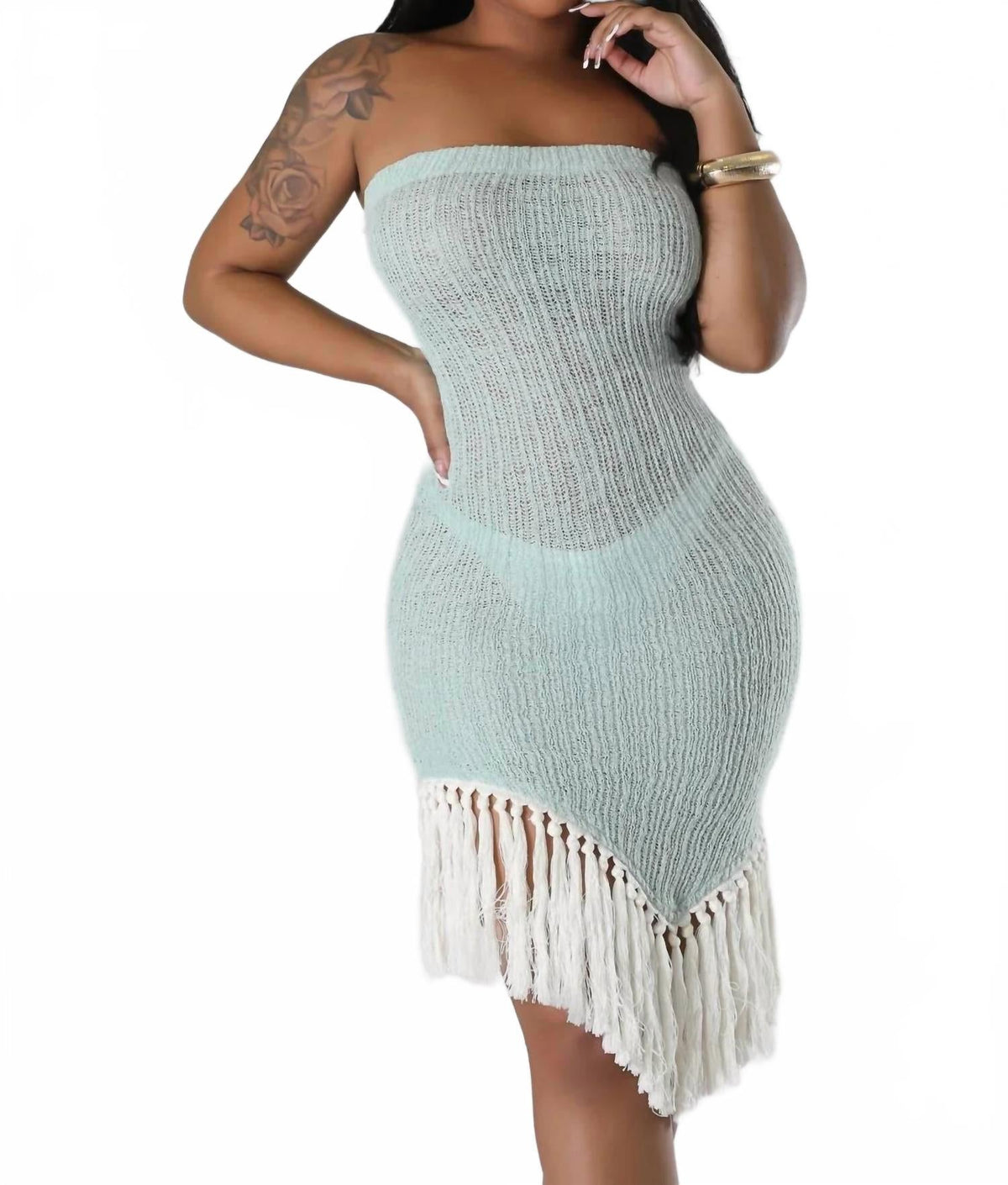 Caicos Knit Mini Dress In Mint Green
